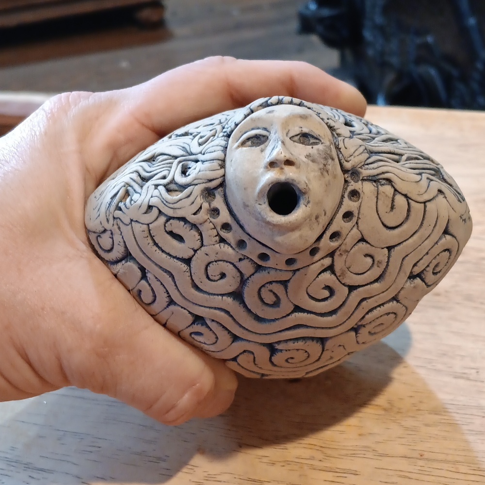 Artistic Cream and Blue Ceramic Stick Incense Holder - Picture 3 of 3